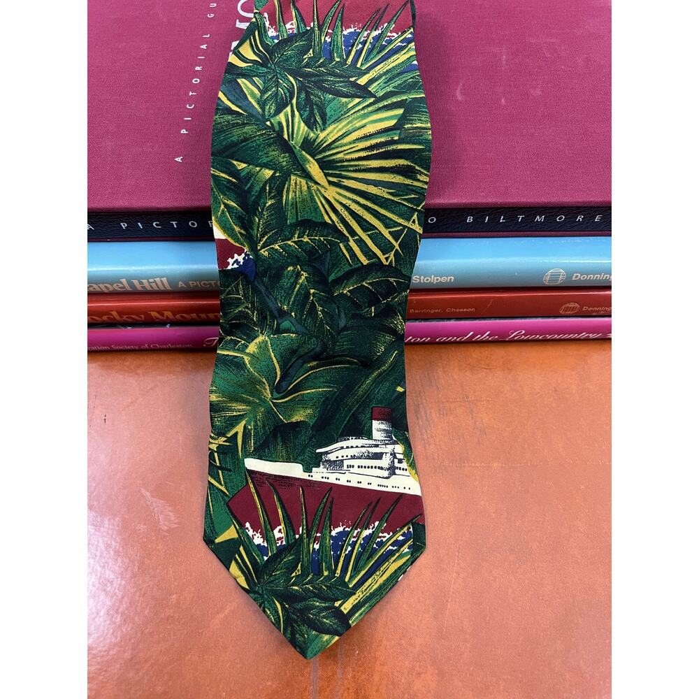 Vintage Ted‎ Lapidus Tropical Cruise Ship Print Tie Designer Novelty Necktie